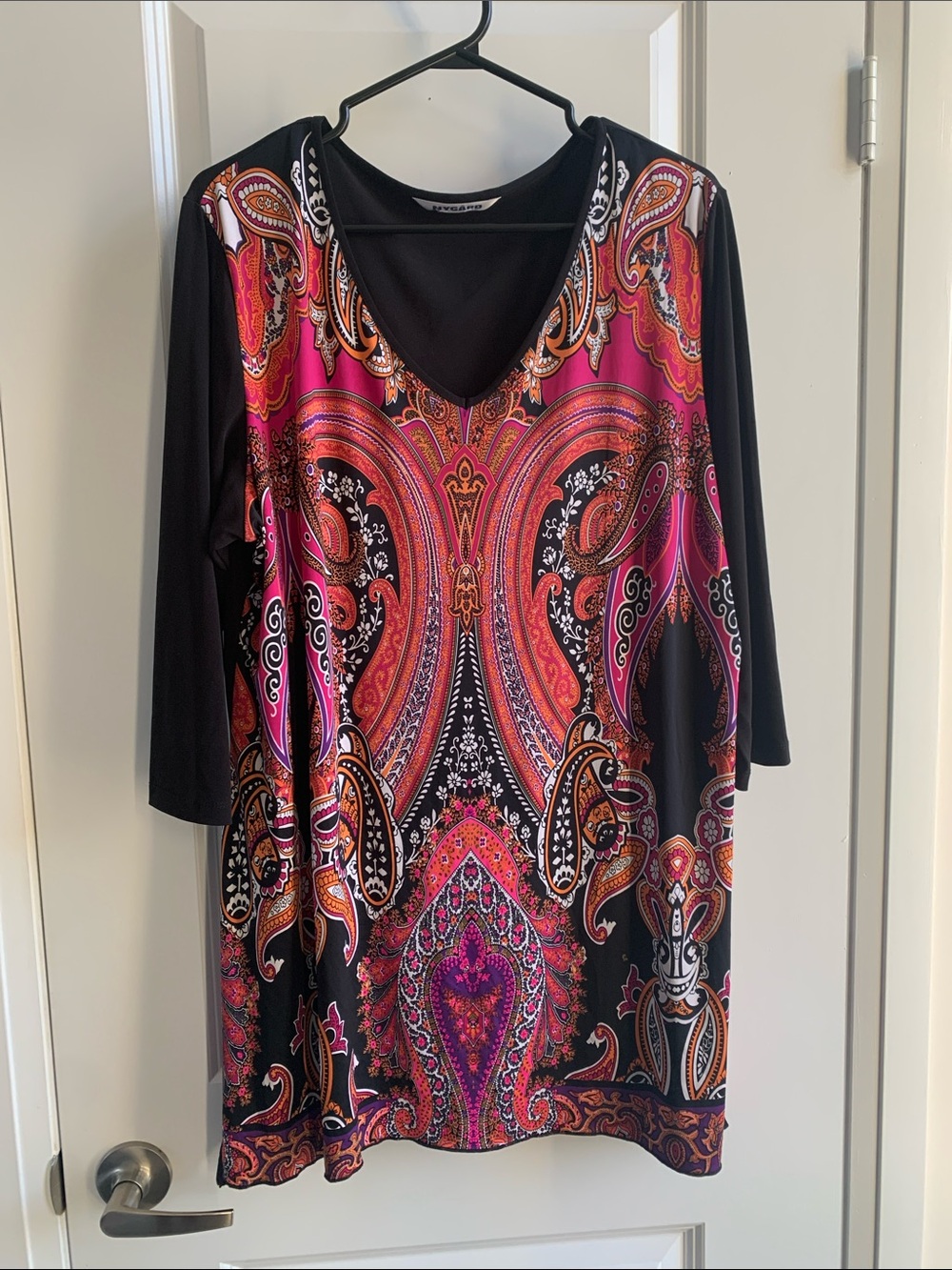 Paisley V-Neck Tunic in Pink & Black